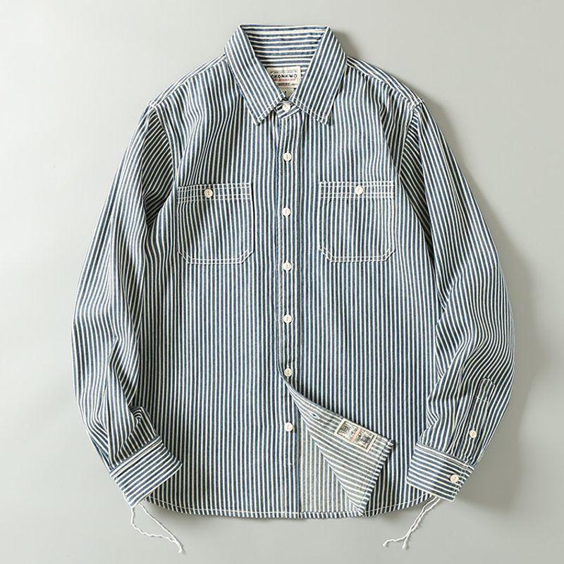 Heavy Export Tail Vintage Long-Sleeved Men s Shirt Blue X S