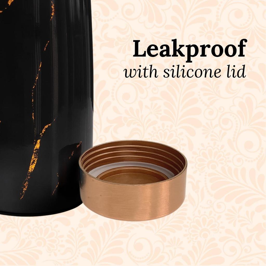 Pure Copper Water Bottle (1 Litre), Leakproof, Pure Copper Water Bottle, Tamba, Health Benefits, Authentic, Durable (Black Marble)