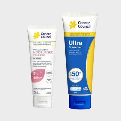 Cremă de protecție solară australiană SPF 50+ (Ultra 110ml + Cremă de zi pentru față 75ml)