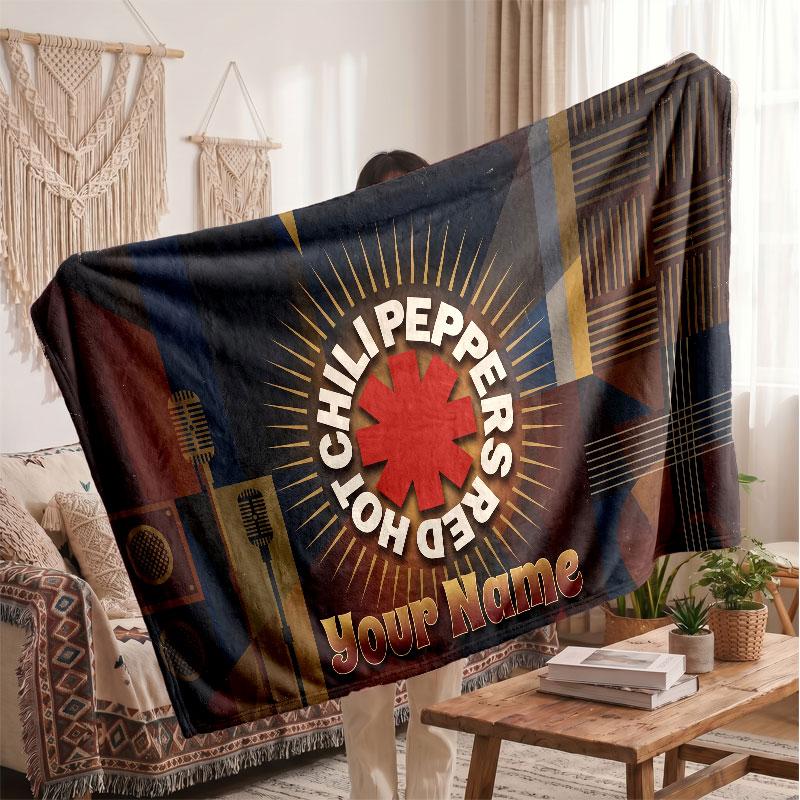 Red Hot Chili Peppers Flannel Blanket, Custom Name Text Personalized Soft Throw Blanket Home Decor Gift