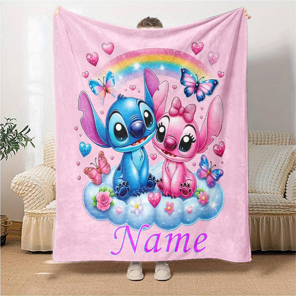 Custom Name Butterflies Stitch's Adventure blanket for Couch & Bed, Plush Cozy Fuzzy Blanket Super Soft & Warm Blankets for Fall and Winter. 0908329