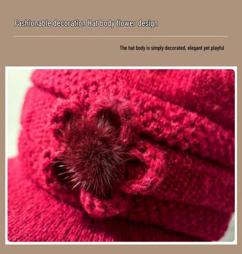 Women's Winter Velvet-Lined Wool Hat with Ear Protection – Fashionable and Warm Knitted Design for Middle-aged and Elderly