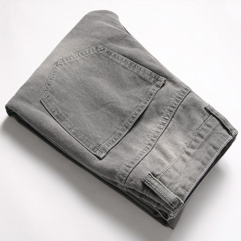 2024 European And American New Perforated Casual Gray Washed Denim Ordinary Non Elastic Mid Waist Slim Fit Pants