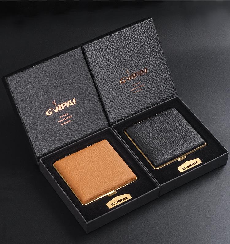Elegant Cowhide Cigarette Case - 20-Piece Capacity, Men's Fashionable Moisture-Proof & Pressure-Proof Storage Box.