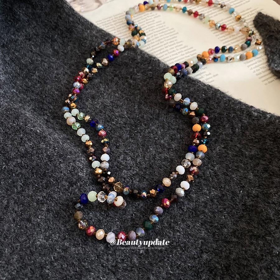 Colorful Ethnic Glass Bead Layered Sweater Chain Necklace - Retro High-End Women's Fashion
