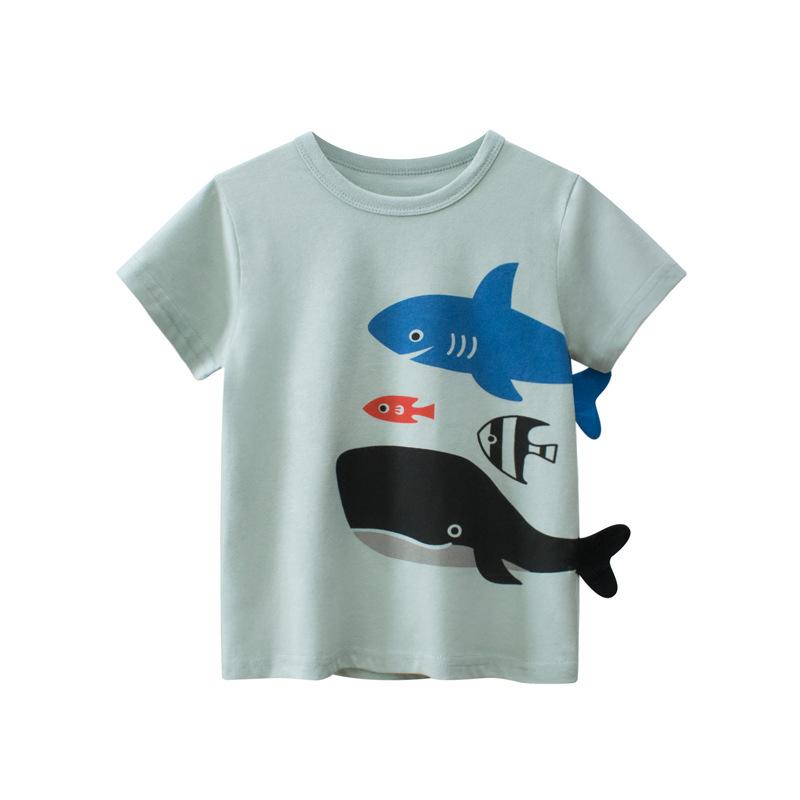Boys' and Children's Clothing Cute 3D Shark Dinosaur Cartoon Short Sleeve T-shirt Children's Leisure Sports T-shirt