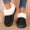 Fashion Sequins Decor Platform Snow Boots Women Fashion Keep Warm Faux Fur Winter Boots Woman Shiny Fuffly Furry Ankle Boots Ladies 42