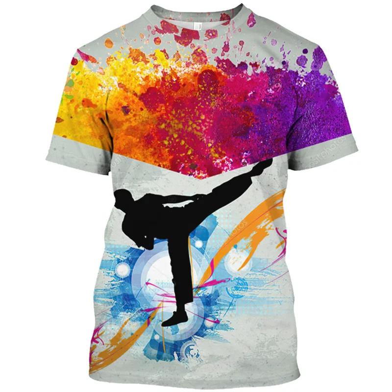 Camisetas de Verano de Cuello Redondo con Estampado 3D de Kickboxing Artes Marciales, Camisetas de Hombre Casuales de Moda de Manga Corta