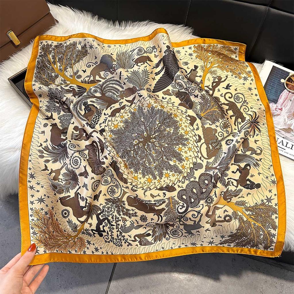 2025 Luxury Horse Print Female Silk Neck Scarf Square Hair Scarves Foulard Head Band Shawls Wraps Neckerchief Bandana Women