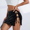 Dámská mini sukně s vysokým pasem, design se šněrováním na boku, krátká sukně, lesklé flitry, sukně obepínající boky, sexy párty sukně