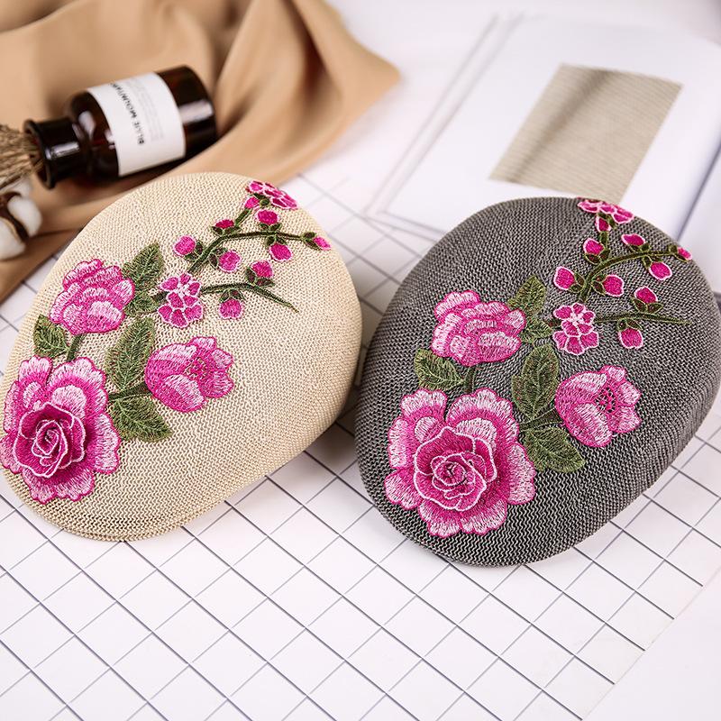 Beret female summer embroidery flower shading breathable tide hat Chinese style square dance hat