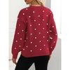 Women Loose Fit Long Sleeve Pullover Knit Sweater Polka Dot Jacquard