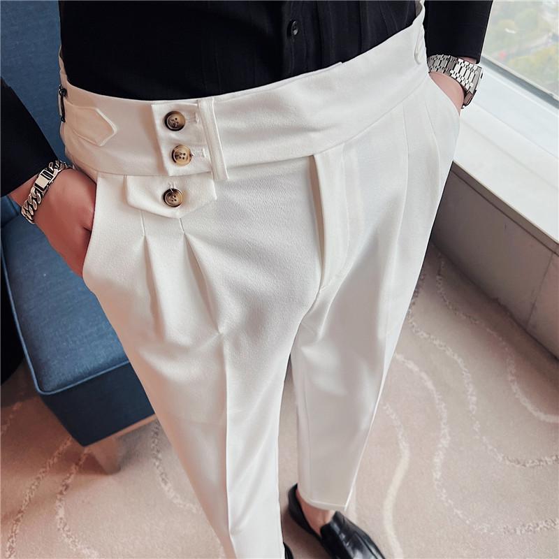 Men's Korean Style High-Waisted Straight Casual Trousers - Fashionable and Trendy Naples Design.