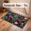 Floral Garden Theme Crystal Velvet Floor Rug Personalized Custom Name Text Warm Carpet Home Decoration
