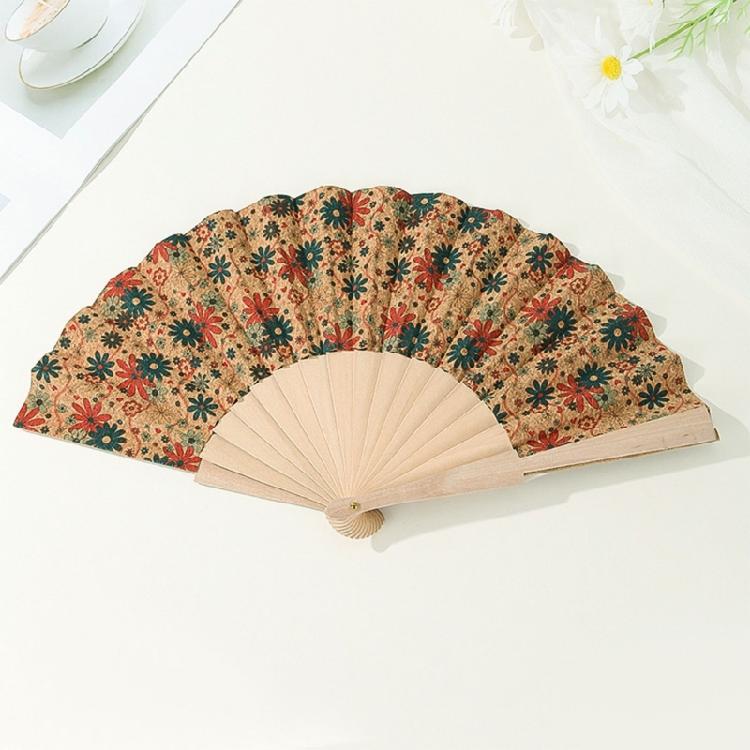 Ethnic Styles Vintage Colorful Checkered Pattern Folding Fan Wood Handheld Fan for Home and Office Decoration Ornament