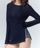 Kolallikeu Air Circle Hole Shirring Cover-Up Navy