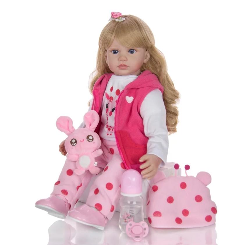 Neues Design KEIUMI Elegante wiedergeborene Mädchenpuppen 24'' 60 cm Prinzessin weiches Vinyl-Baby wiedergeboren mit langen goldenen Locken Weihnachtsgeschenke