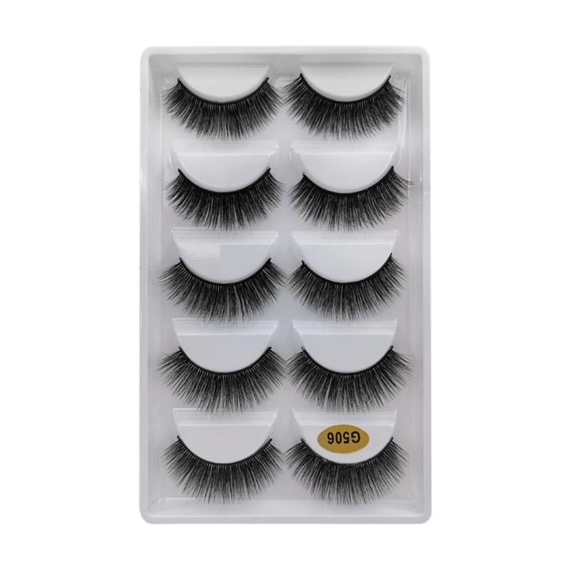 Natural Dense Slender Curling Handmade Fake Eyelash 5Pair Mink False Eyelashes Reusable Eyelash Extension Long Makeup for Beauty