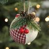 with Berry Leaves Christmas Tree Ball Red Green Plaid Cloth Christmas Tree Ornament  Xmas Decor