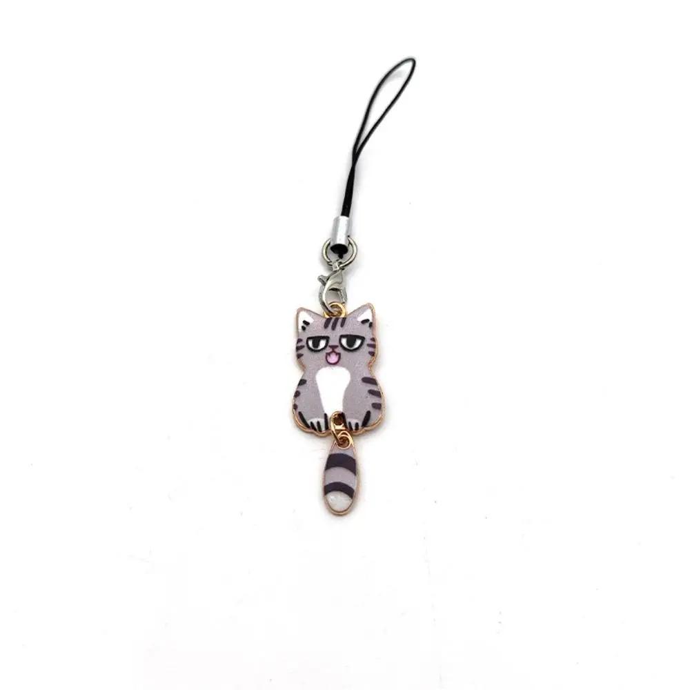 Kitten Pendant Cat Phone Strap Wag Tail Lost Phone Charm Cute Key Ring Phone Lanyard Women Girls Phone Accessories