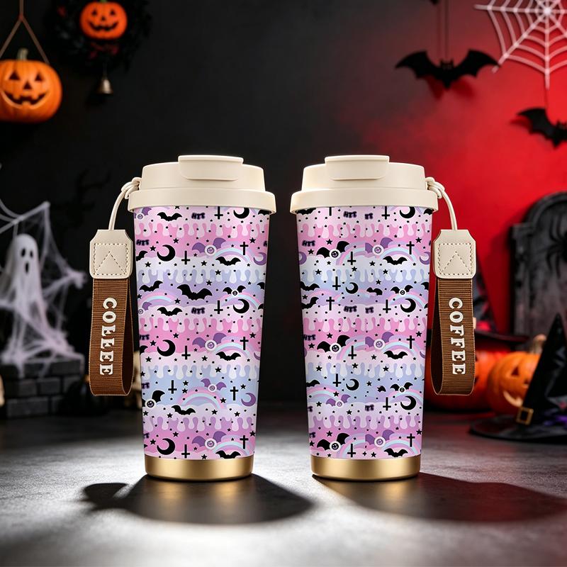 532ml Coffee Cup Halloween Rainbow Bat Moon Cross MotifAutumn Commuter Cup Double Wall Insulated Cup Outdoor Water Cup