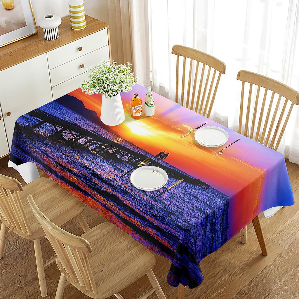 Ocean Tablecloth,Romantic Sunset on The Beach Sun Rays Reflection on The Sea Picture,Dining Room Kitchen Rectangular Table Cover