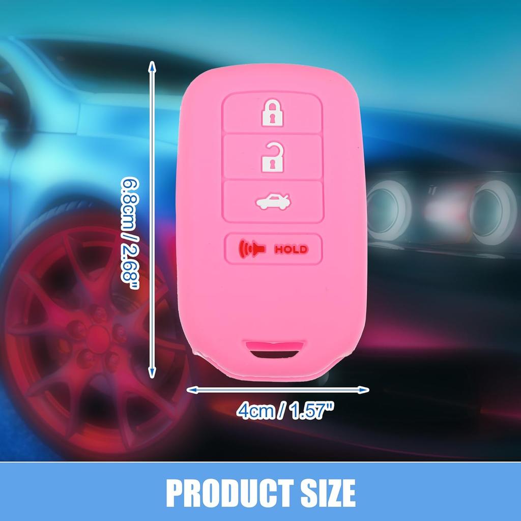 Smart Key Fob Cover Case 4 Buttons Skin Protector for Honda Accord EX EXL EX-L 2013-2018 Silicone Black Pink (Pack of 2)