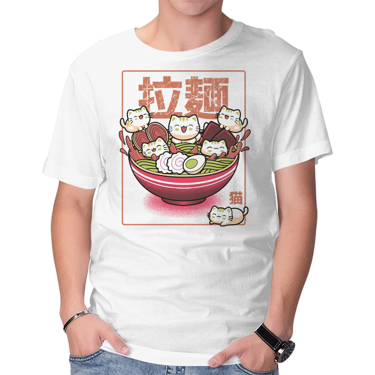 Unisex Crew Neck T-Shirt Neko And Ramen Graphic Short Sleeve Casual Tee XXXXL