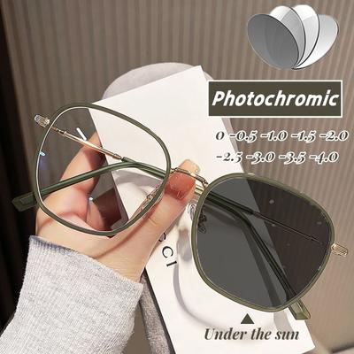 Outdoor Ultraviolet-Proof Photochromic Sunglasses Trendy Fashion Minus Sight Eyeglasses Ladies Short-Sighted Eyewear Diopter-4.0