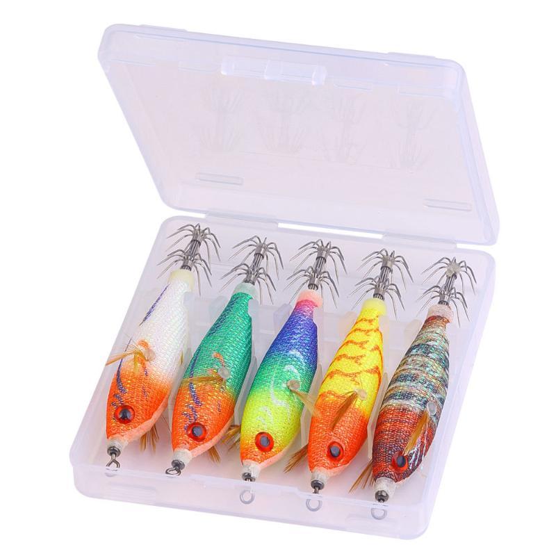 1/5/10Pcs Horizontal Squid Jigs Luminous Cuttlefish Lure Plated Jigging Baits Sea Fishing Artificial Shrimp Hook