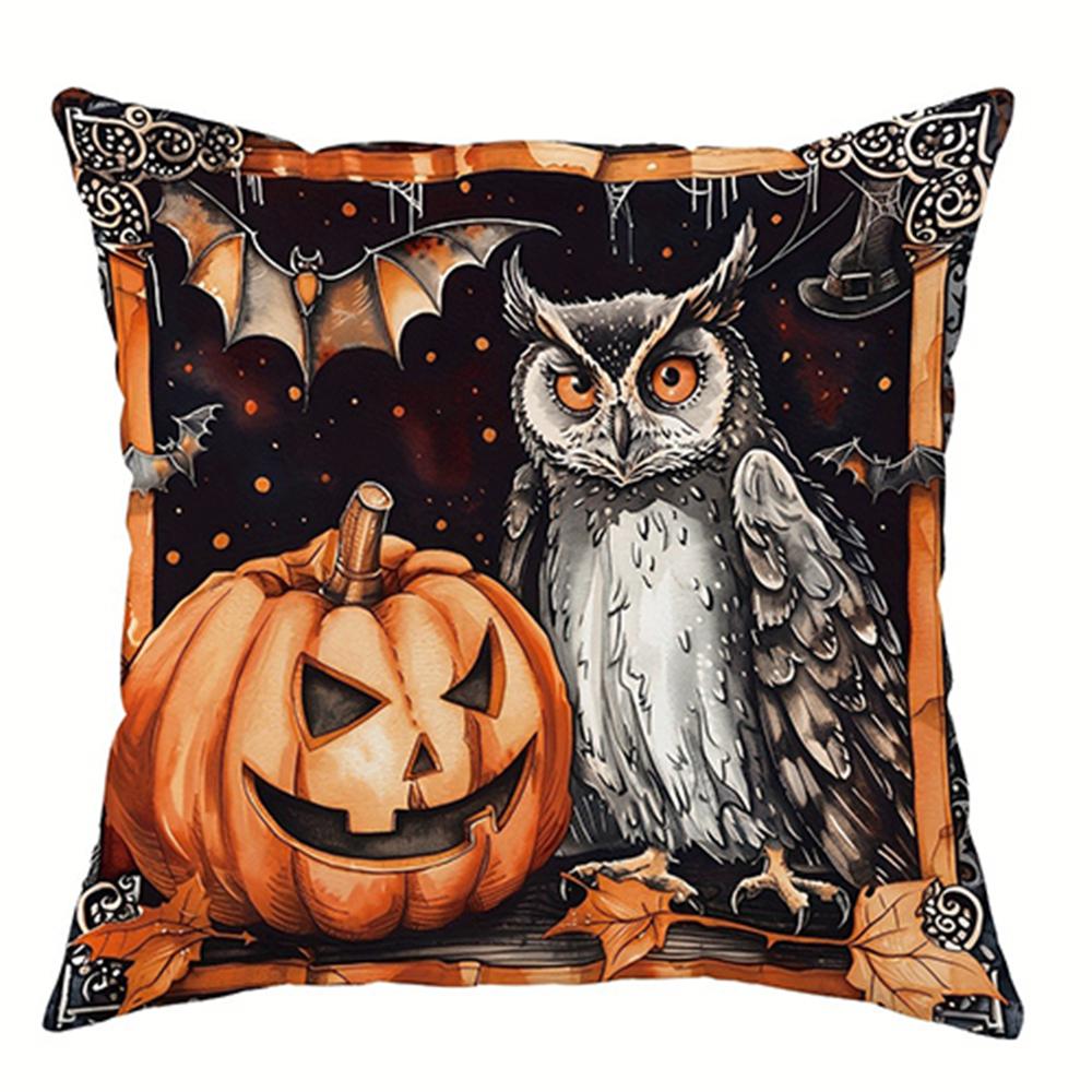 Halloween Decorative Pillowcase, Witch Pumpkin Cat Castle Pattern, Suitable for Home Room Living Room Sofa Cushion Cover