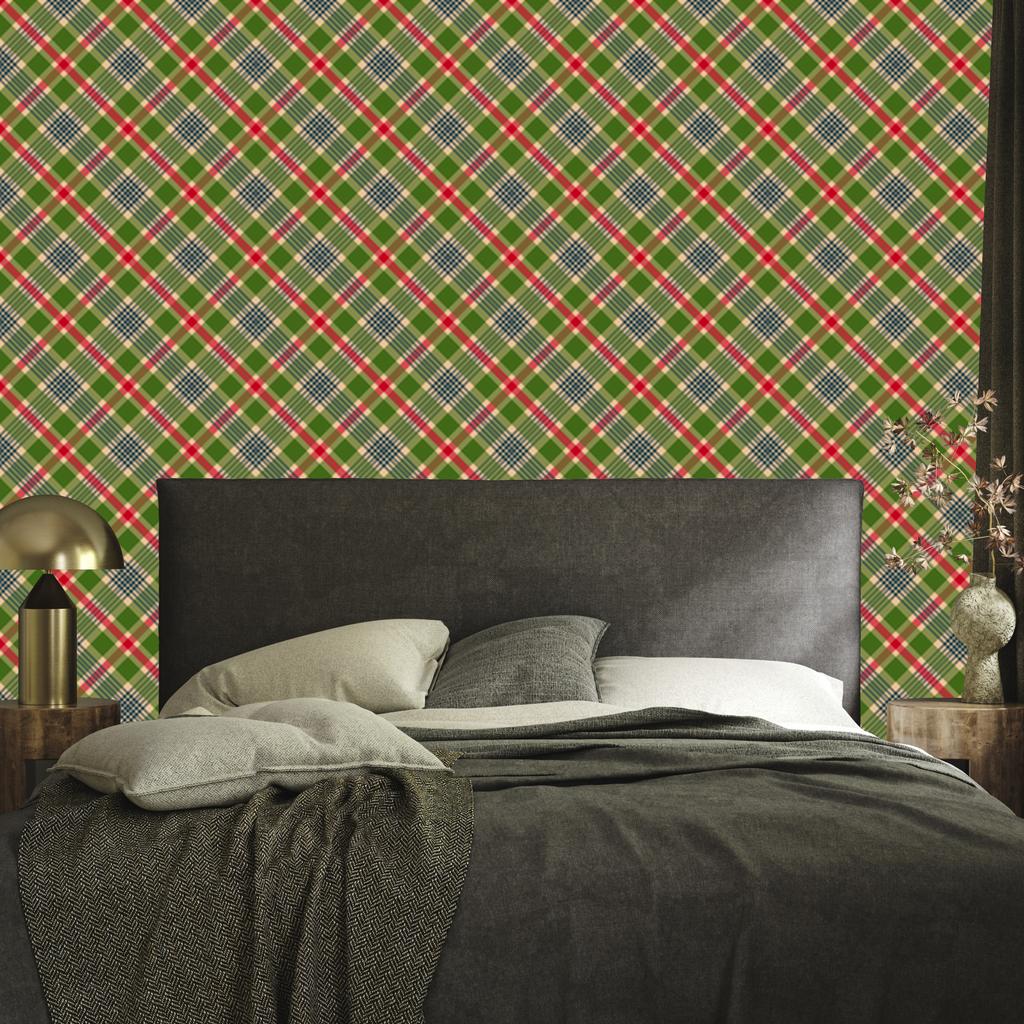 Christmas Autumn Plaid Wallpaper Olive and Yellow 50x1000