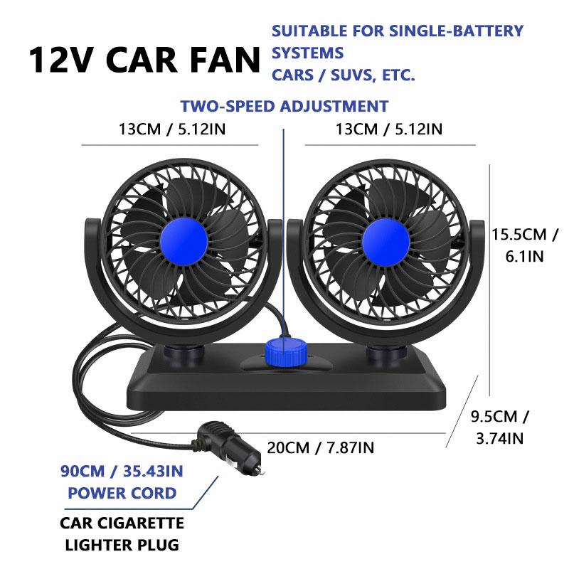 Dual Head Car Fan 12V 24V 5V Rotation Cooling Fan for Car 3-Speed Adjustable Auto Air Fan Portable Electric Fan SUV Truck