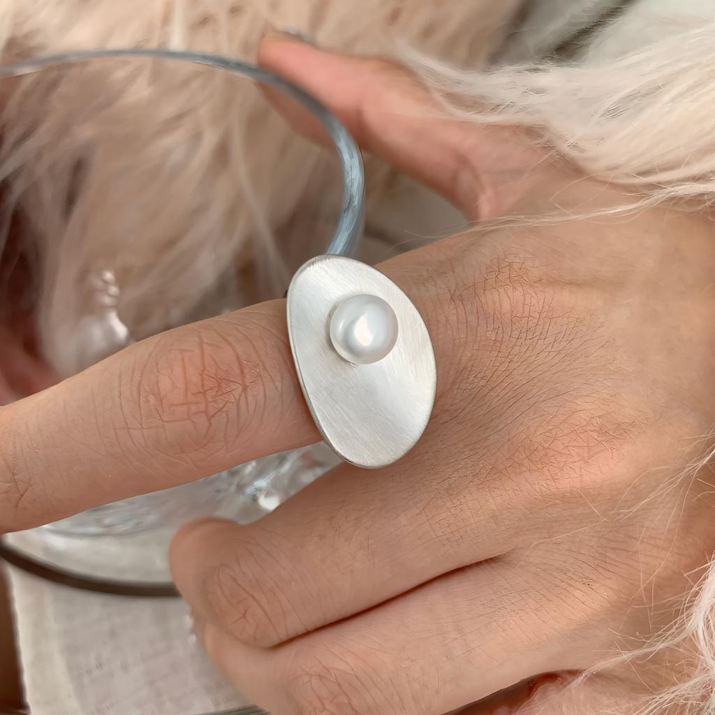 PANJBJ 925 Silver Geometry Crystal Ring For Women Ellipse Exaggerated Punk Water Drop Open Jewelry Gift