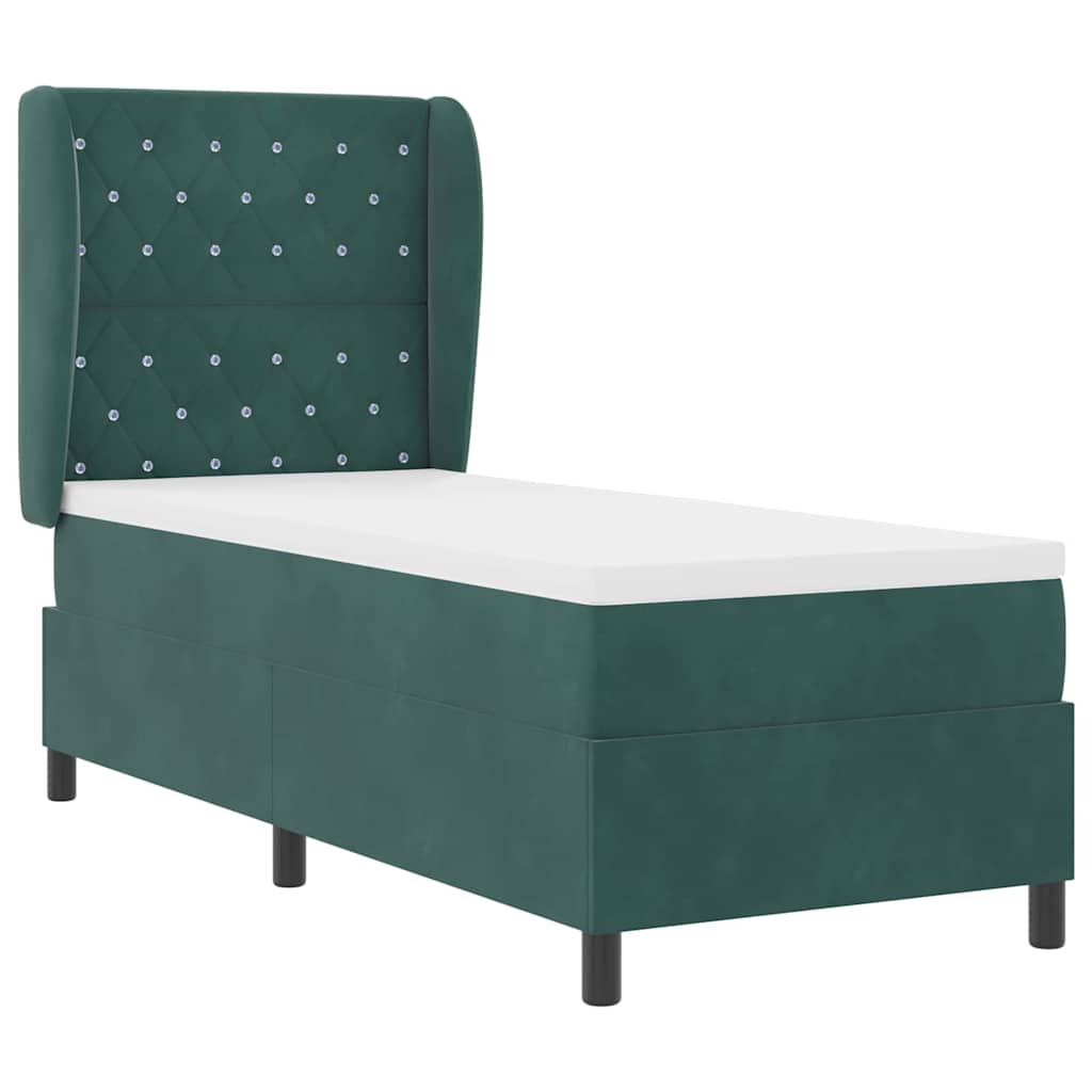 Box Spring Bed with Headboard Dark Green 200 X 80 Cm Velvet
