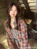 Women's American Design Retro Plaid Shirt Jacket - Loose Casual Spring Long Sleeve Top
