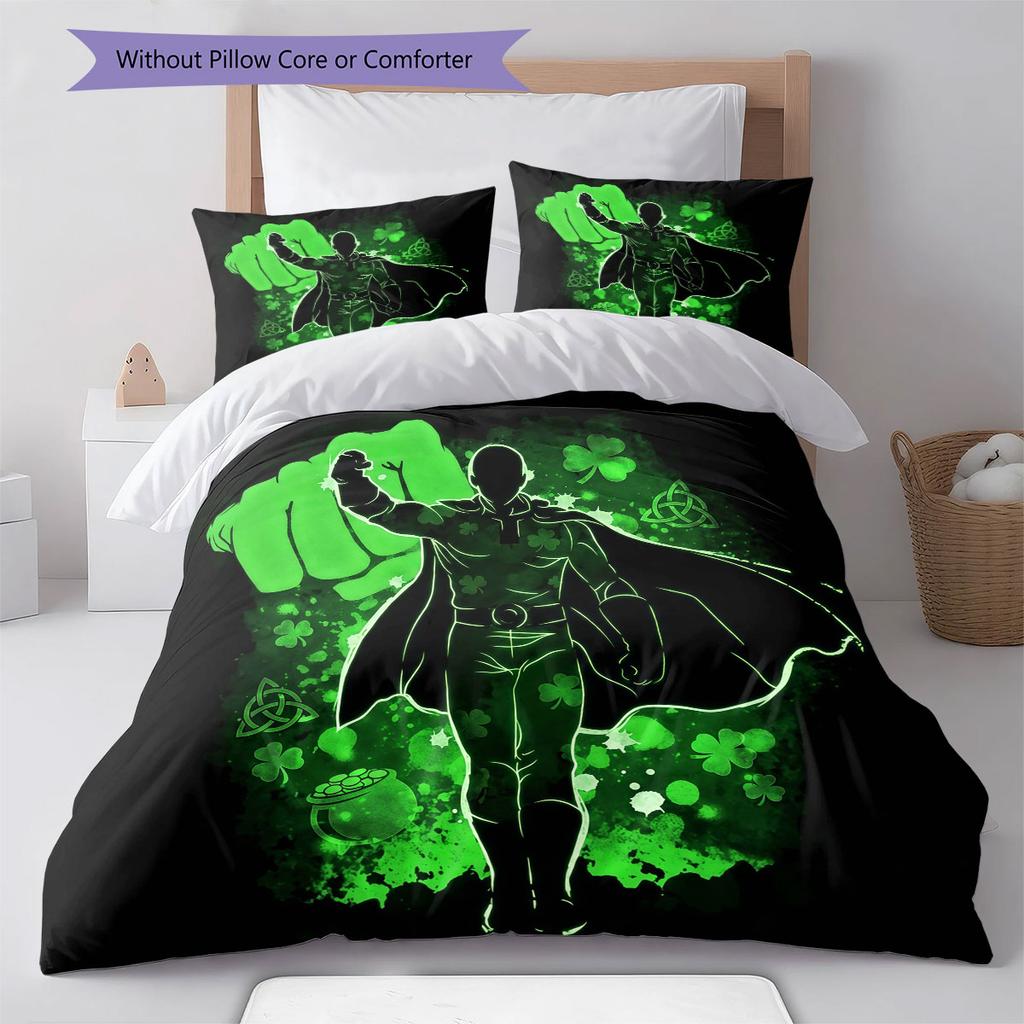 One-Punch Pattern Bedding Quilt Set Quilt Cover Pillowcase Home Decoration Birthday Gift (1 * Duvet Cover + 2 * Pillowcase, Without Core)