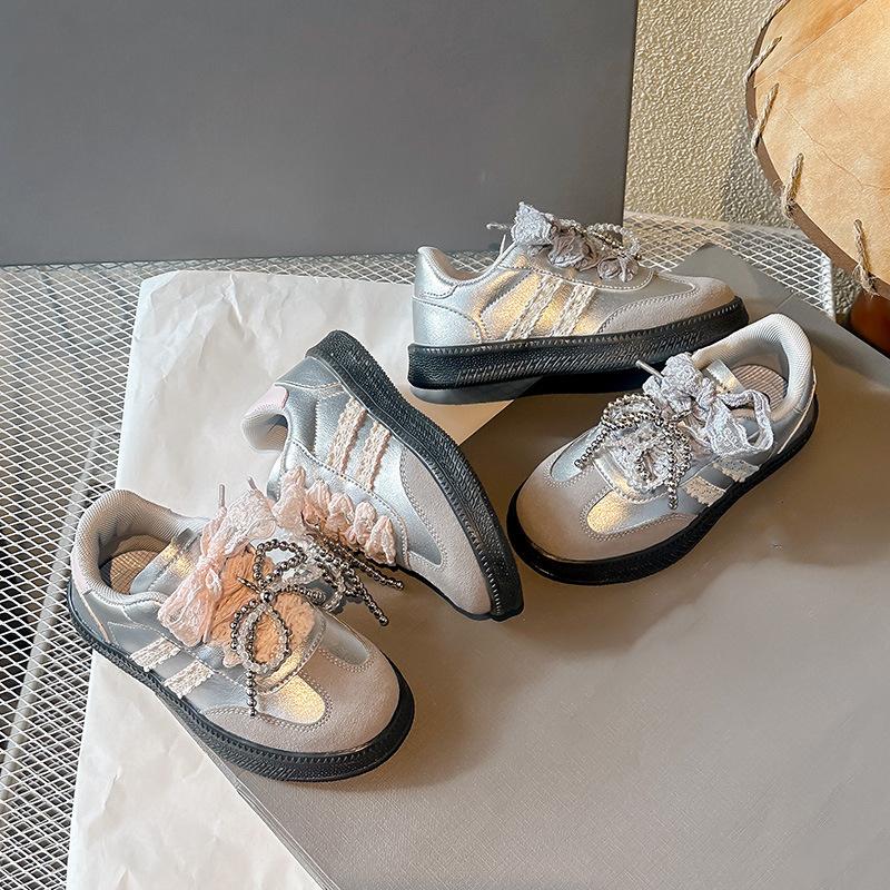 Spring 2025 New Classmates Girls Casual Shoes Korean Version Fashion Lace Bow Children's Moral Training Shoes