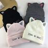 Cute Cat Embroidery Brimless Cap Outdoor Warm Ear Protection Cat's Ears Pullover Hat Woman Autumn and Winter Soft Head Cap