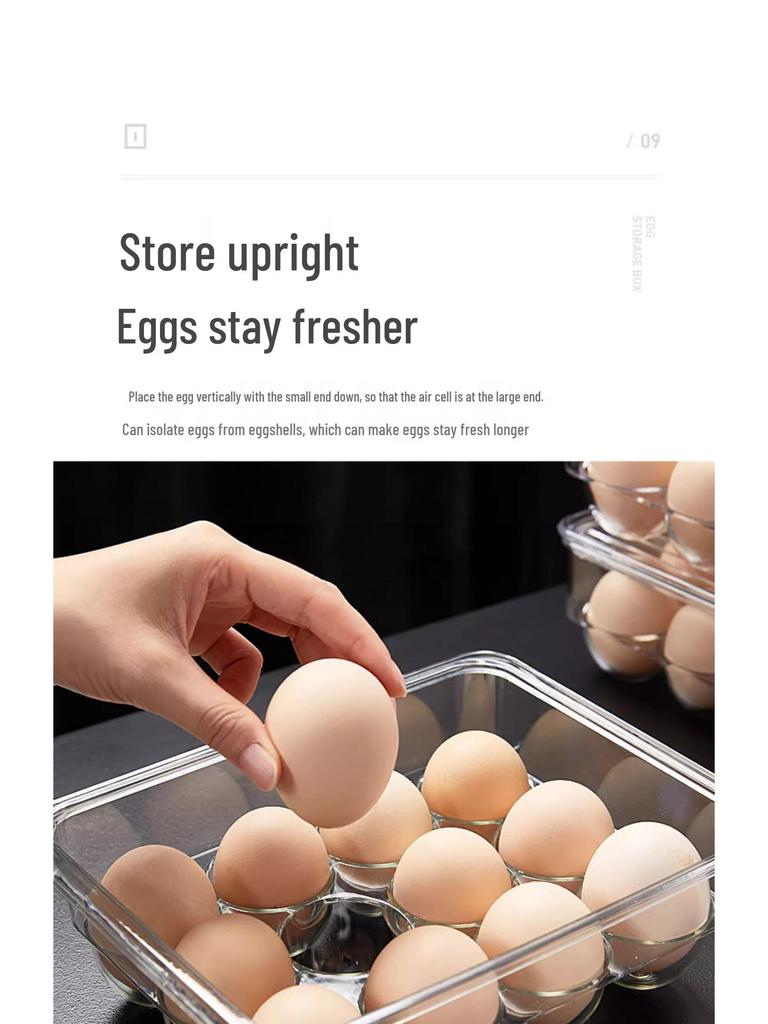 Kylskåpsäggförvaringslåda med lock, Förseglad genomskinlig bricka av livsmedelsgodkänt material för att hålla maten färsk.