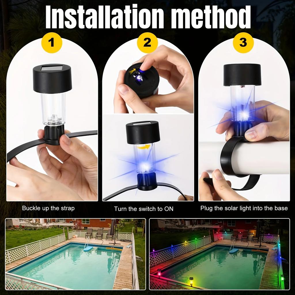 1-6Pcs Outdoor Swimming Pool Decorative Lights Pool Side Railings LED Solar Lights Night Lighting Swimming Pool Rail Accessories