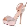 Fashion FHC 2025 New Women High Heeled Sandals,Platforms Rhinestone Summer Shoes,Peep Toe,Ankle Buckle Strap,Champagne,Silver,Dropship