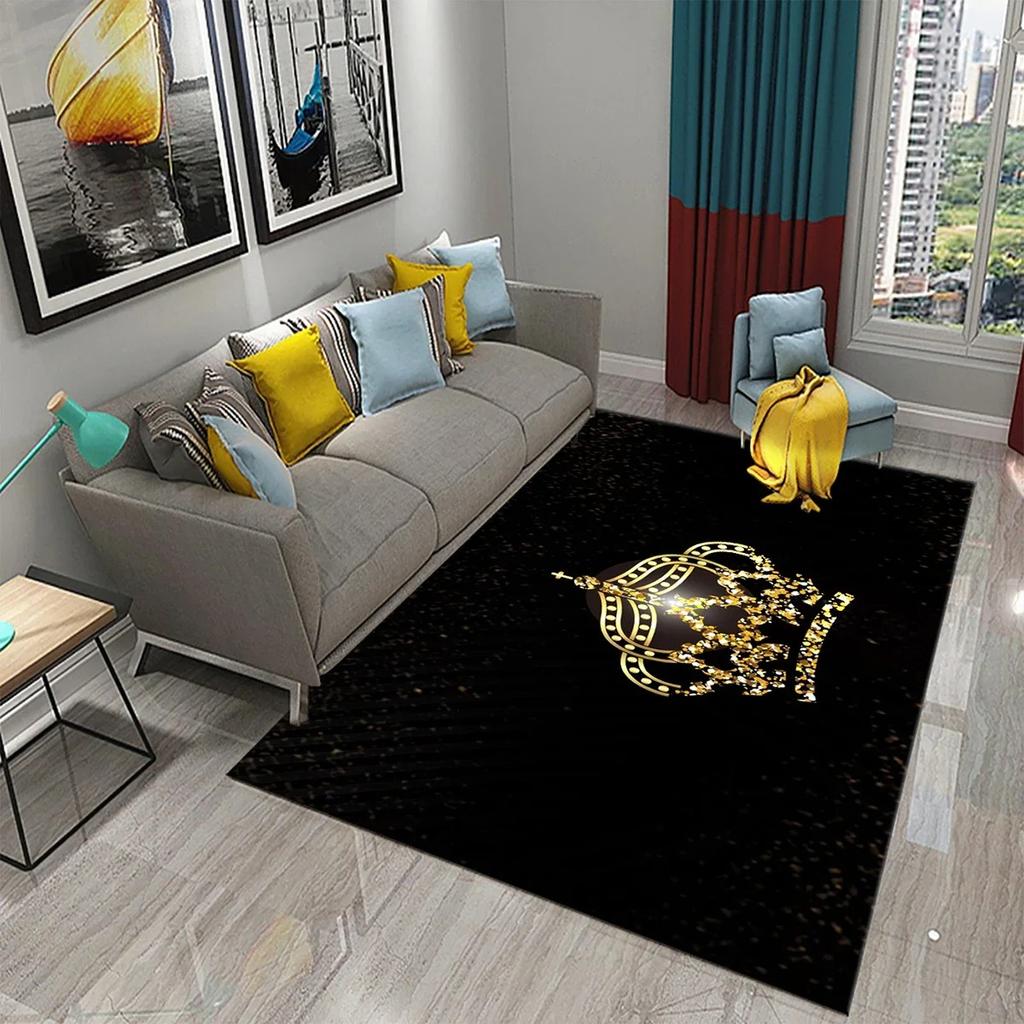 3D Luxury Skull Crown Carpet Living Room Bedroom Kids Crawling Decor Floor Rug Bathroom Kitchen Entrance Non-Slip