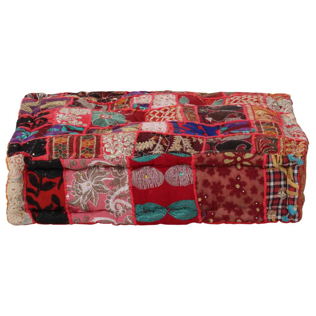 Patchwork Square Pouf Cotton Handmade 50*50*12 cm Red