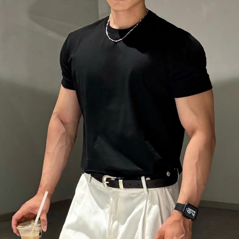 Mens Solid Color American Style Casual Fitness Quick Dry Short Sleeve Base T Shirt