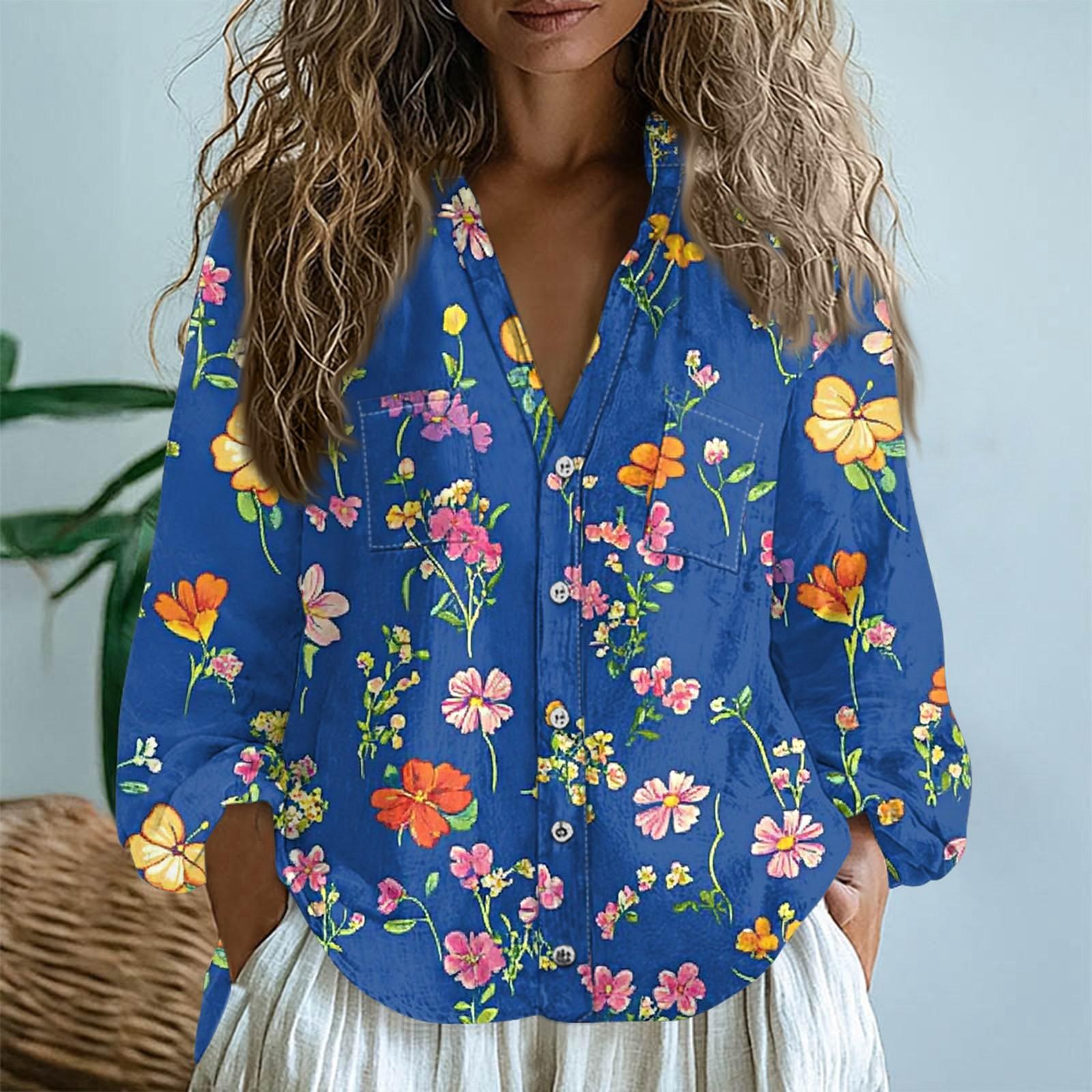 

Жіночі бавовняні лляні топи з довгими рукавами, сорочки з вільним V-подібним вирізом, бохо-футболки, вінтажні блузки M