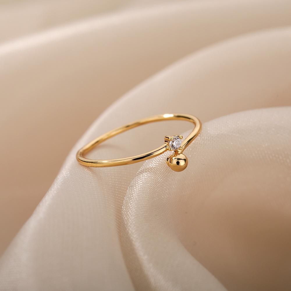 Zircon Round Bead Rings For Women Stainless Steel Geometric Adjustable Ring Femme Wedding Engagement Jewelry Gift