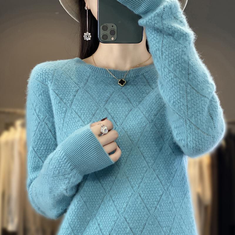 Women's Round Neck Sweater, Qinghe Cashmere, 30% Cashmere 70% Wool, Winter Knitted Pullover Autumn Sweater Cashmere Sweater