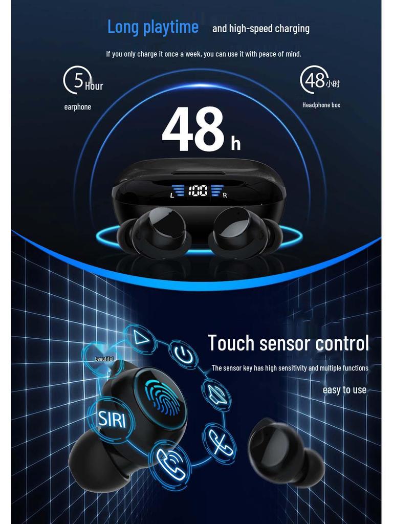 New TWS Wireless Bluetooth 5.3 Earbuds: Mini Sports Noise-Cancelling Digital Display