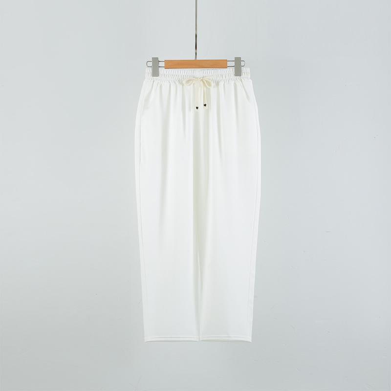 Summer New Hibiscus Silk Women's Cropped Pants with High Waist and Loose Drawstring Made of Silk with Ice Sensation and Pressure Wrinkles